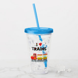 Verre En Acrylique I Love Trains Colorful Kids Photo and Name
