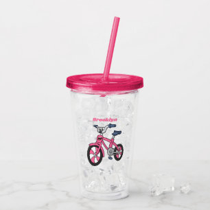 Verre En Acrylique Illustration de dessin animé de bicyclette rose mi