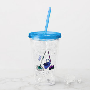 Verre En Acrylique Illustration de la bande dessinée Broom & mop