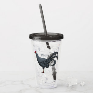 Verre En Acrylique Illustration d'oiseau de faisan à oreilles bleues