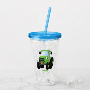 Verre En Acrylique Illustration du joli joyeux tracteur agricole vert
