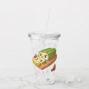 Verre En Acrylique Illustration du rouleau de gâteau Matcha