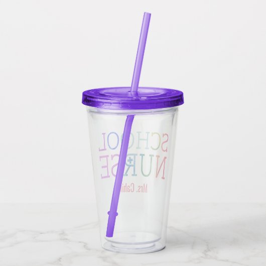 Verre En Acrylique Infirmière d'école d'aquarelle d'arc-en-ciel (Dos)