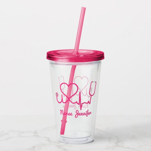 Verre En Acrylique Infirmière personnalisée rose Nom Stethoscope Coeu (Dos)