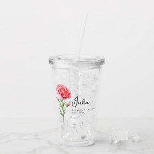 Verre En Acrylique Janvier Anniversaire Mois Fleur Carnation Personna