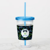 Verre En Acrylique Jeu vidéo Neon Blue & Green Motif Monogramme (Devant)