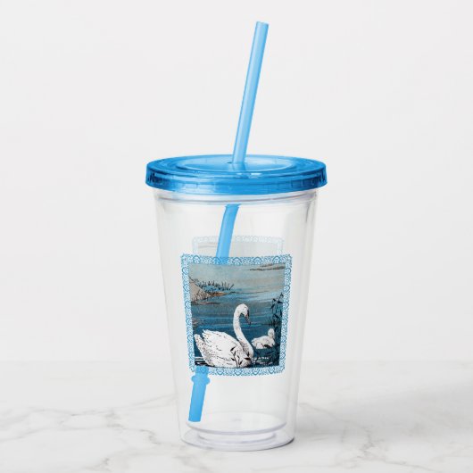 Verre En Acrylique Joli cygne mère blanc dans le lac avec bébé (Dos)