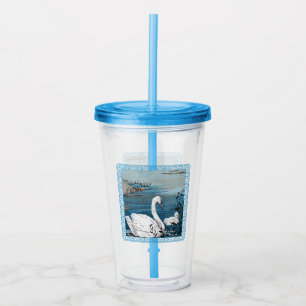 Verre En Acrylique Joli cygne mère blanc dans le lac avec bébé