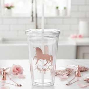 Verre En Acrylique Joli Rose Gold Unicorn Personnalisé Girly