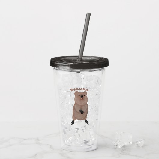Verre En Acrylique Joli sourire mignon dessin animé quokka (Dos glace)