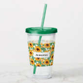 Verre En Acrylique Joli tournesol Jaune et Motif vert (Dos)