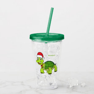 Verre En Acrylique Jolie tortue en chapeau de Père Noël