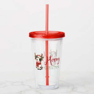 Verre En Acrylique Jolie vache de Noël mignonne