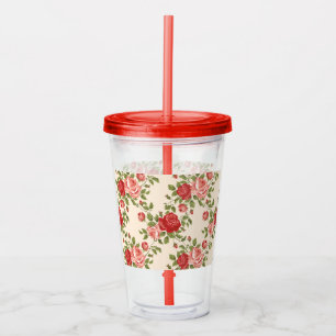Verre En Acrylique Jolies fleurs Roses Coupe Rouge Rose Nature