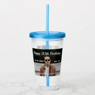 Verre En Acrylique Joyeux 20e anniversaire simple photo ajouter nom d