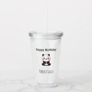 Verre En Acrylique Joyeux anniversaire ours panda mignon jaune