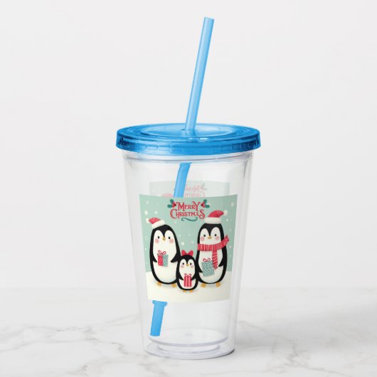 Verre En Acrylique Joyeux manchots enneigés de Noël (Dos)