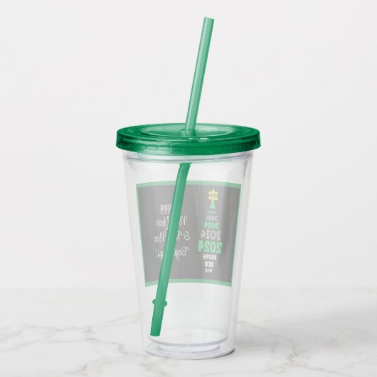 Verre En Acrylique Joyeux Nouvel An Vert et Blanc Arbre Festif Amusan (Dos)