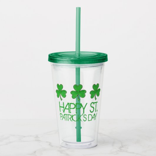Verre En Acrylique Joyeux Saint Patrick's Day Clovers Shamrocks verts (Devant)