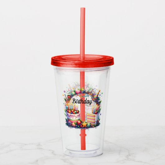 Verre En Acrylique Joyeux Tumbler Acrylique Gnome anniversaire (Devant)