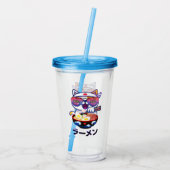 Verre En Acrylique Kawaii Chat Manger Ramen - Jolies nouilles japonai (Dos)