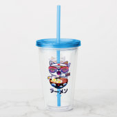 Verre En Acrylique Kawaii Chat Manger Ramen - Jolies nouilles japonai (Devant)