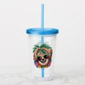 Verre En Acrylique Kawaii Tropical Sloth – Cute Summer Vibes Rainbow  (Devant)