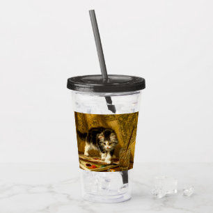 Verre En Acrylique Kitten avec peinture et brosses