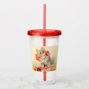 Verre En Acrylique Kitten avec ruban rouge