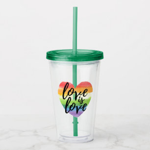 Verre En Acrylique L'amour est l'amour  Coeur d'aquarelle arc-en-ciel