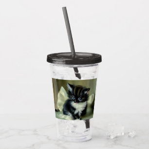 Verre En Acrylique Langue vintage de Kitten noir et blanc
