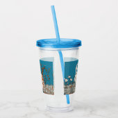 Verre En Acrylique Lapin Blanc Fluffy Assis Entre Fleurs Bleu (Gauche)