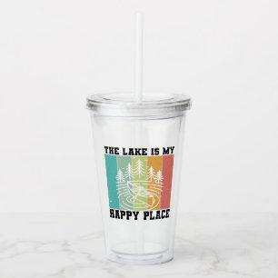 Verre En Acrylique Le lac est mon Happy Place Distressed Lac Vintage