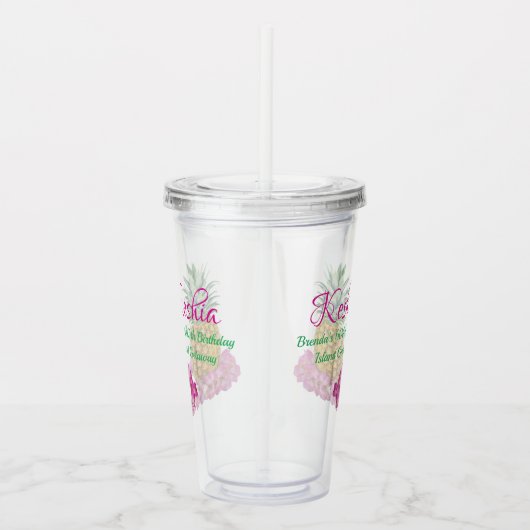 Verre En Acrylique Léi hawaïen et ananas Monogrammé Luau Thématique (Droite)