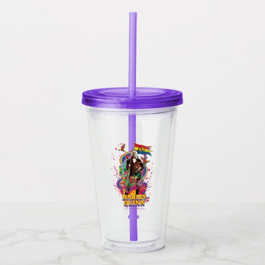 Verre En Acrylique L'équipe du suicide | Harley Quinn Flowers & Rainb (Devant)