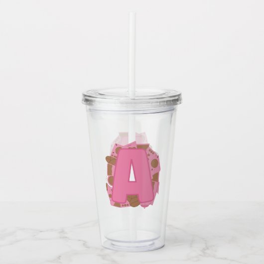 Verre En Acrylique Lettre A Café : Monogramme Initiale  (Devant)