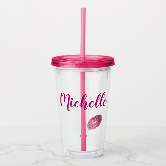 Verre En Acrylique Lèvres rose Fuchsia (Devant)