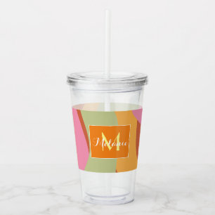 Verre En Acrylique Lignes Groovy Nom Monogramme Initial Coloré