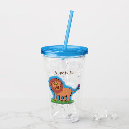 Verre En Acrylique Lion joyeux avec dessin animé de papillon (Dos glace)