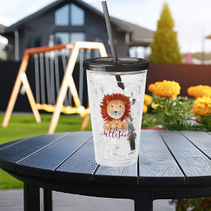 Verre En Acrylique Lion mignon dessiné à la main personnalisé pour le