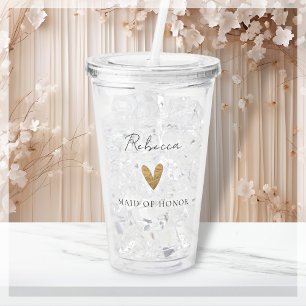 Verre En Acrylique Maid of Honor Gold Heart Script moderne