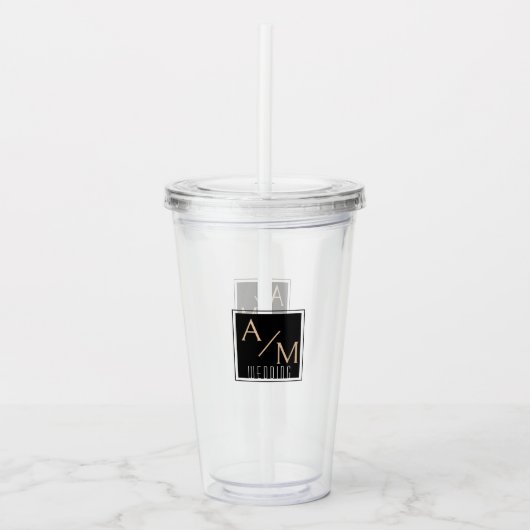 Verre En Acrylique Mariage Chic Monogramme Blanc (Devant)