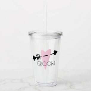 Verre En Acrylique Mariage Coeur et Flèche du Marié