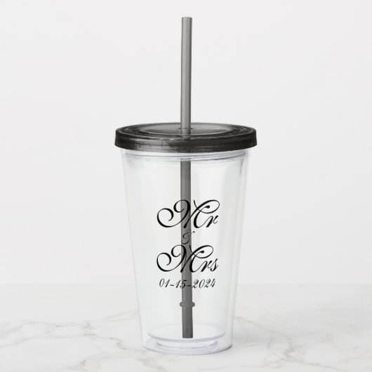 Verre En Acrylique Mariage de M. et de Mme Elegant Black Script (Devant)