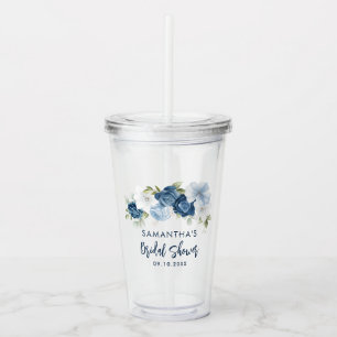 Verre En Acrylique Mariage personnalisé Dusty Blue Floral Bridal Show