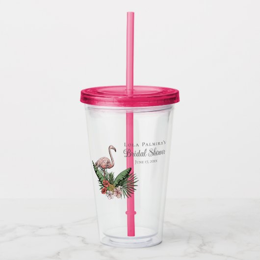 Verre En Acrylique Mariage Tropical Floral Pink Flamingo (Devant)