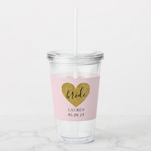 Verre En Acrylique Mariée Personnalisée Moderne Élégante Cœur Or