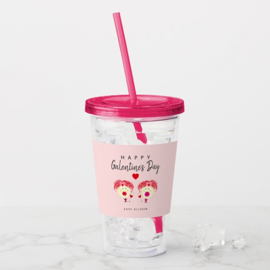 Verre En Acrylique Meilleur Ami Galentines Day Blush Pink Heart Nom (Devant glace)