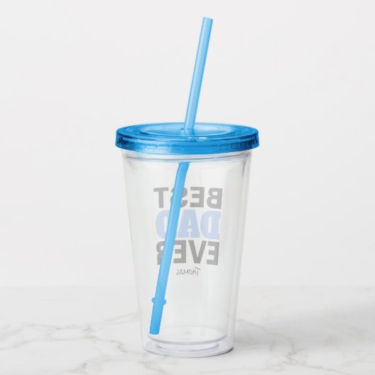 Verre En Acrylique Meilleur papa jamais Fête des pères Moderne Bleu P (Dos)