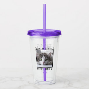 Verre En Acrylique Meilleure Maman de Chat du Monde avec la Photo de 